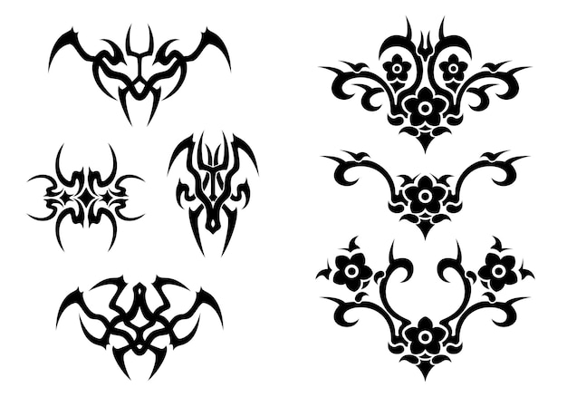 Zwarte bloemen tattoo tribal design set vector illustratie
