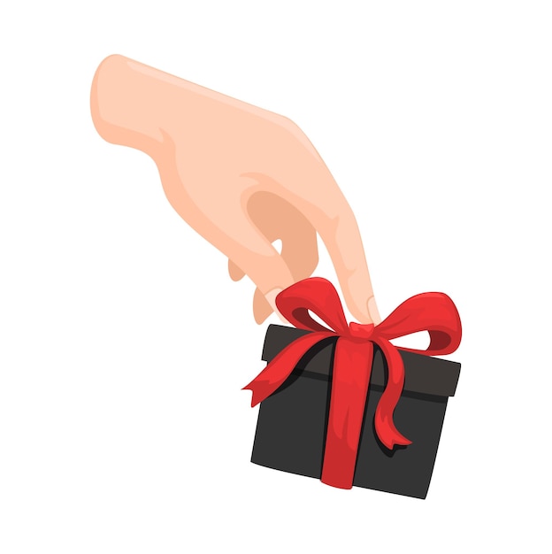 Zwarte cadeau doos bij de hand Zwarte Vrijdag Sale Symbol Cartoon Illustratie Vector