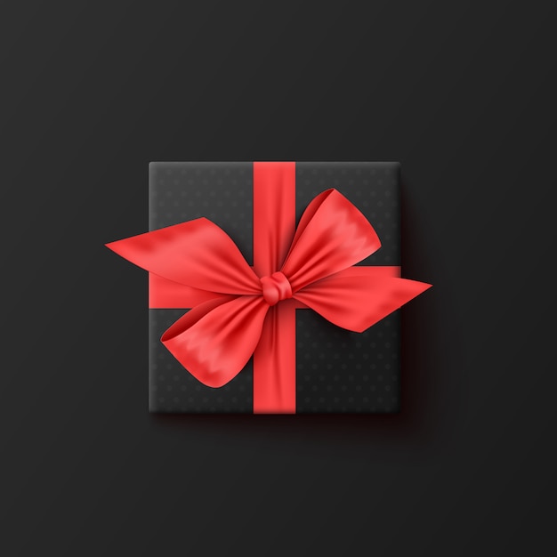 Zwarte cadeau doos met rood lint