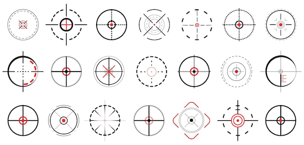 Zwarte doel icoon collectie set van zwarte zicht iconen doel pistool iconen wapen zicht doel iconen