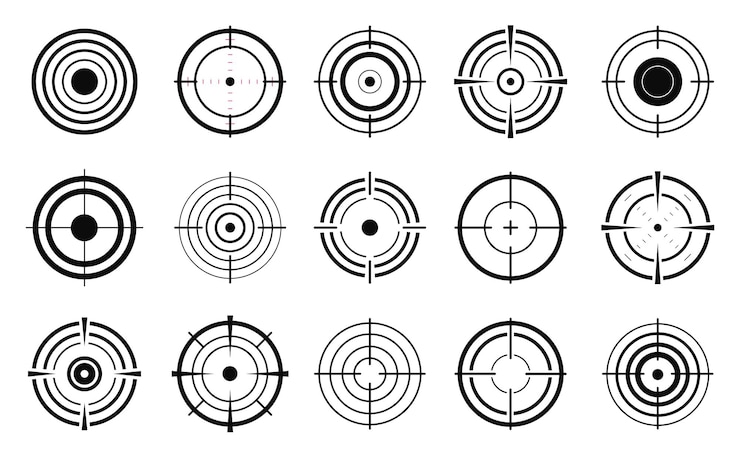 Vector zwarte doelpictogrammen sniper symbool kruisdoel en doelteken vector illustratie eps10