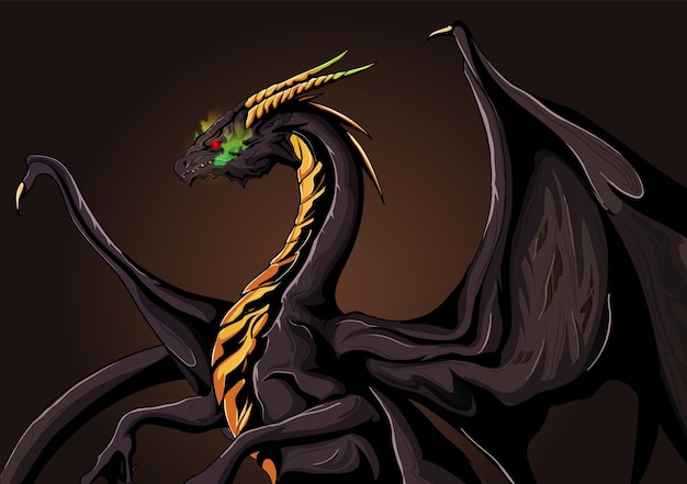 Vector zwarte draak met groene vlammen in de mond vectorillustratie
