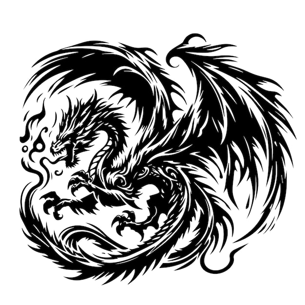 Zwarte draak tribale Chinese tatoeage ontwerp vector