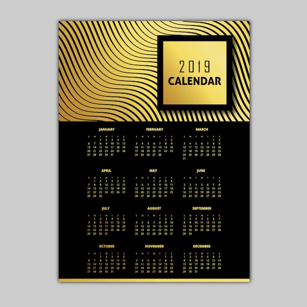 Zwarte en gouden 2019 patroon kalenderontwerpen