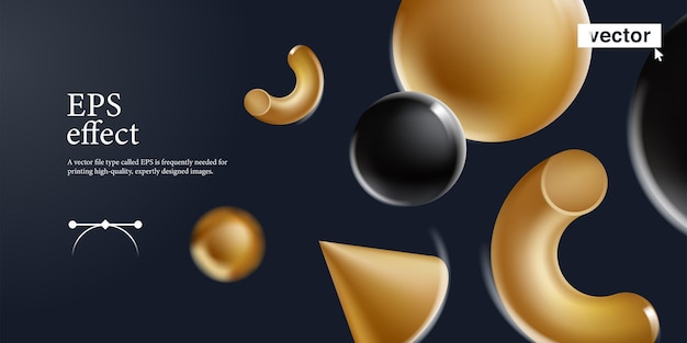 Zwarte en gouden geometrische vormen banner Vector 3D-sjabloon Samenstelling van vloeiende primitieve objecten