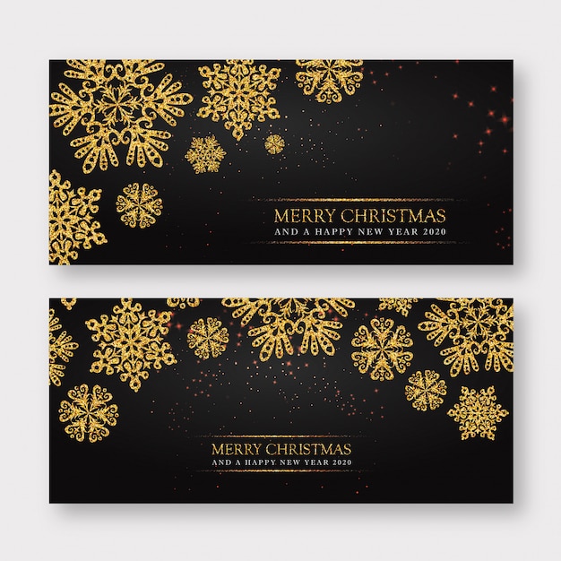 Zwarte en gouden merry christmas banner achtergrond