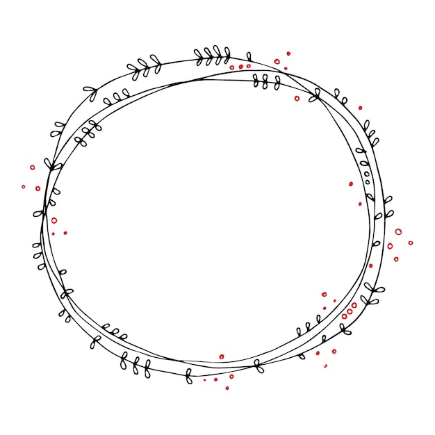 Vector zwarte en rode ornamentenkrans minimalistische artistieke schattige kaart met kransontwerp