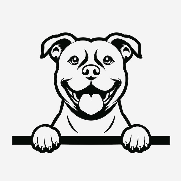 Zwarte en witte Amerikaanse Staffordshire Terrier peekende gezicht illustratie vector