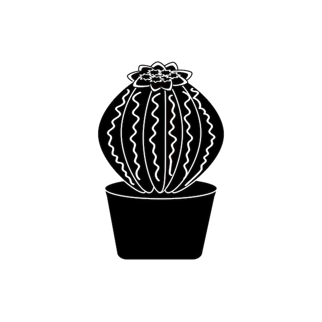 Zwarte en witte bloeiende ronde cactus in een pot