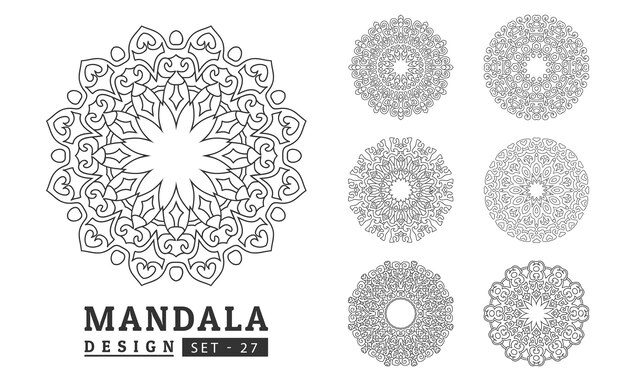 Zwarte en witte bloem mandala set vector