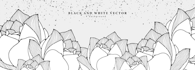 Zwarte en witte bloemen achtergrond met witte lotusbloemen en grijze spetteringen