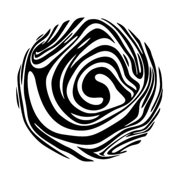 Zwarte en witte cirkel met verwrongen golvende strepen Vector trippy abstracte geometrische vorm