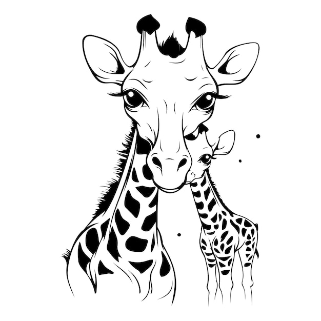 Zwarte en witte vectorillustratie van giraffe geïsoleerd op witte achtergrond