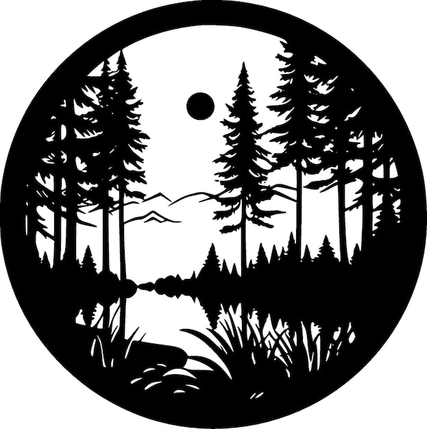 Zwarte en witte vectorillustratie van het bos