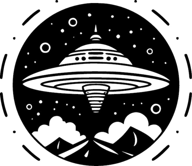 Zwarte en witte vectorillustratie van UFO's