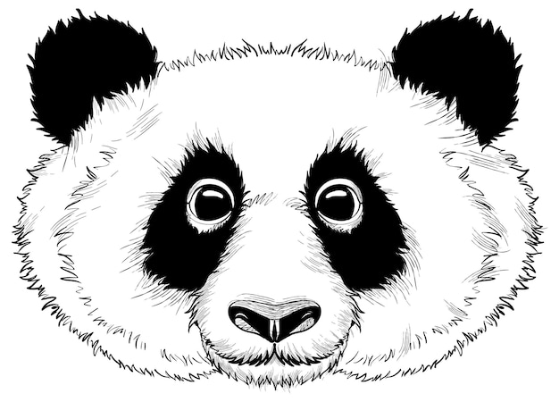 Vector zwarte en witte vectortekening van het hoofd van de panda geïsoleerd op een witte illustratie bear schets embleem mascotte