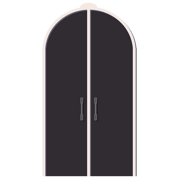 Zwarte gebogen type deur met licht frame en deurklink geïsoleerd op witte achtergrond Vector clipart
