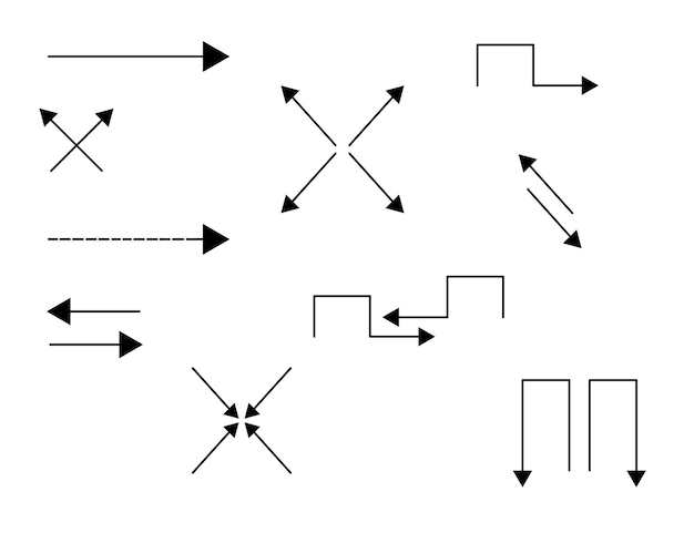 Zwarte gedurfde pijlen set Set van pictogrammen Vectorillustratie geïsoleerd op een witte achtergrond
