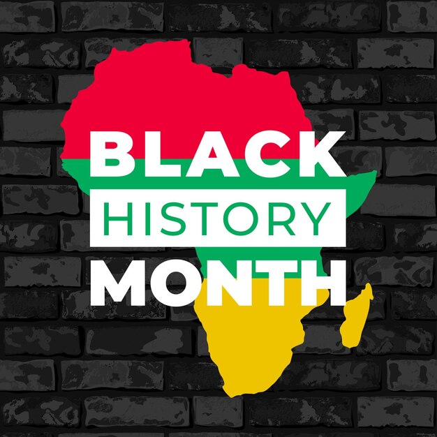 Zwarte geschiedenis maand banner vector Afrikaanse Amerikaanse geschiedenis ontwerp element met Afrika kaart op zwart