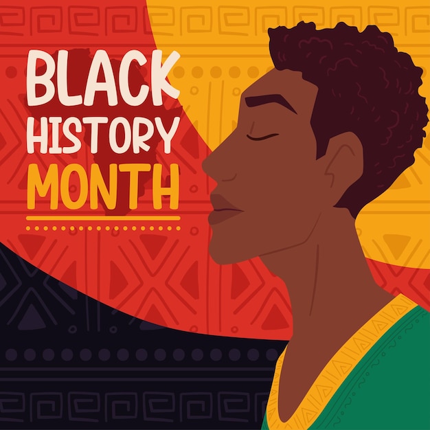 Zwarte geschiedenis maand poster Knappe Afro-Amerikaanse karakter Vector