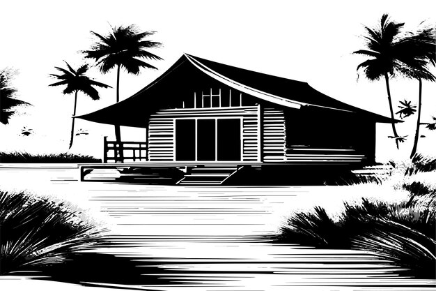 Vector zwarte getekende textuur van hut op witte achtergrond vector illustratie achtergrond textuur