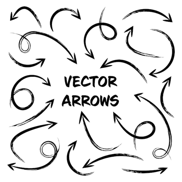 Zwarte grunge met de hand getekende pijlen op een witte achtergrond pijl cursor pictogram vector pointers verzameling