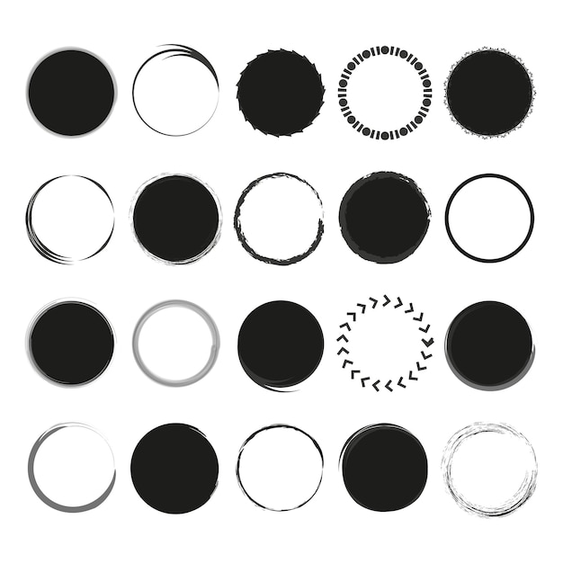 Zwarte grunge ronde vormen Penseelstreken frames elementen Vector illustratie EPS 10