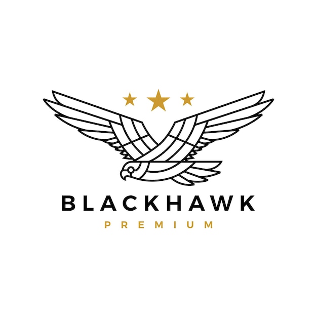 Zwarte havik adelaar monoline vliegen gebrul ster logo vector pictogram illustratie