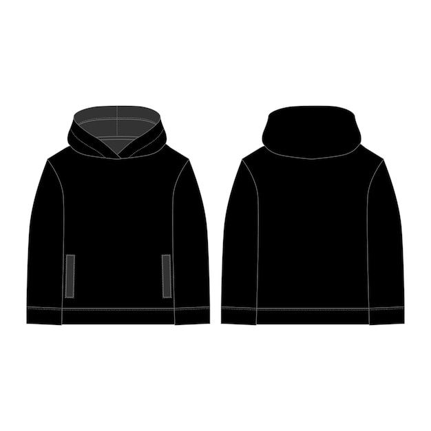 Zwarte hoodie voor kinderen. technische schets hoody.