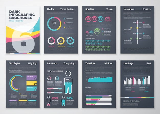 Zwarte infografische business brochure elementen in vector formaat