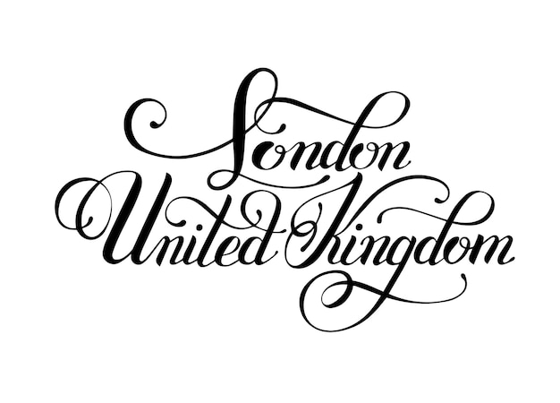 Zwarte inkt hand belettering inscriptie londen verenigd koninkrijk voor briefkaart, poster, merk, logo, identiteit, geïsoleerd op een witte achtergrond, moderne kalligrafie vectorillustratie