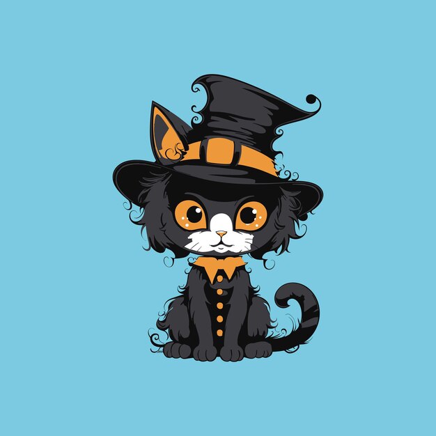 Zwarte kat in heksenhoed en pak vector illustratie