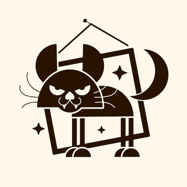 Zwarte kat in retro stijl. De nacht de maan de sterren. vector illustratie