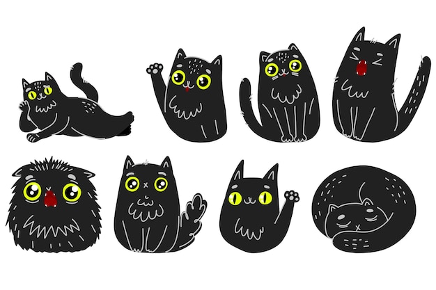 Zwarte kat personage Leuk schreeuwend miauw cartoon kat personage Kat zit en schreeuwt Zwarte schreeuw