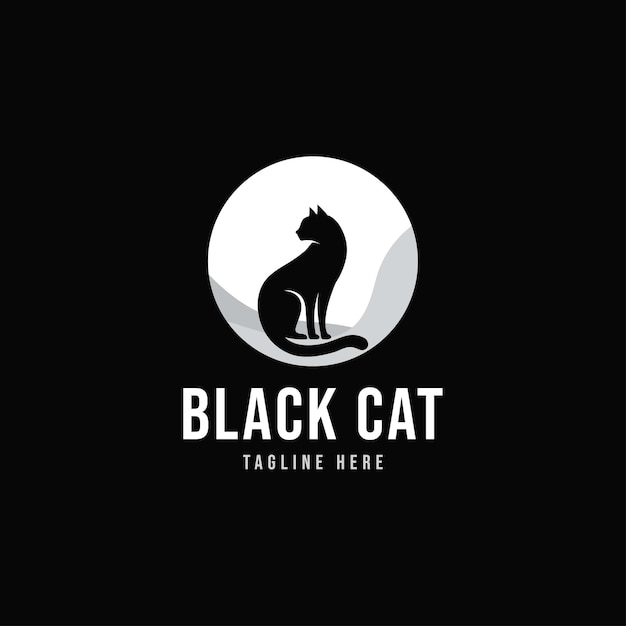 Zwarte kat silhouet elegante kat zittend zijaanzicht met draai rond hoofd