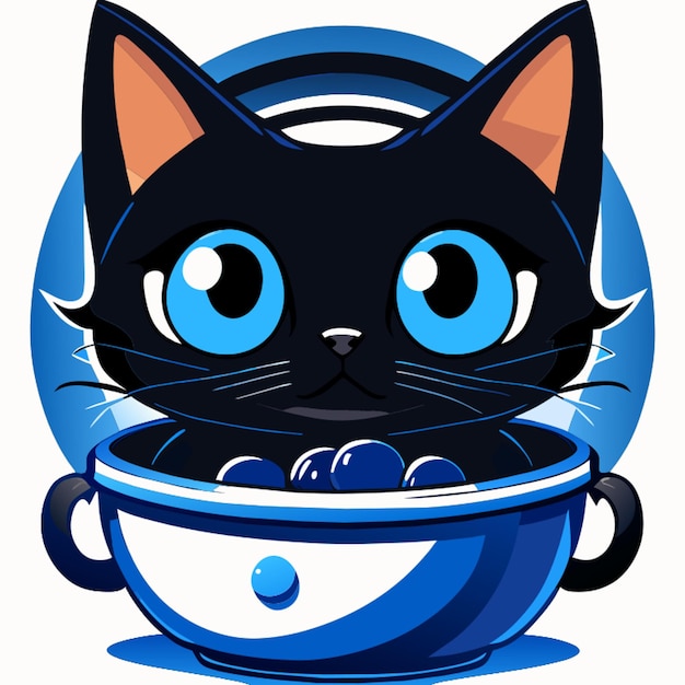 zwarte kattenvoer bel voerbak blauwogige kat