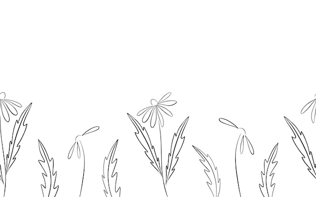 Vector zwarte kleine kamille bloemen geïsoleerd op witte achtergrond schattig bloemen naadloos inktpatroon