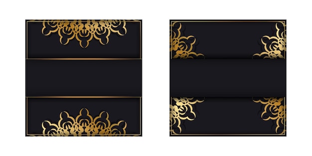 Zwarte kleur foldersjabloon met gouden luxe ornament