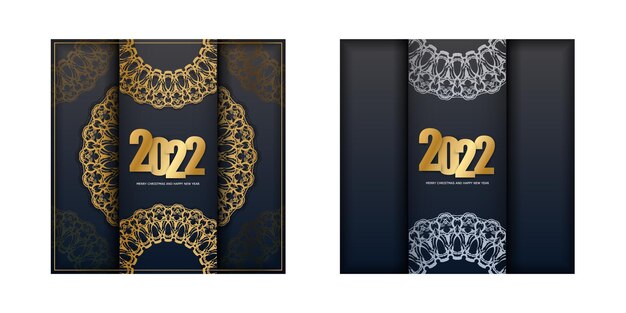 Zwarte kleur Gelukkig Nieuwjaar Flyer-sjabloon 2022 met luxe gouden patroon