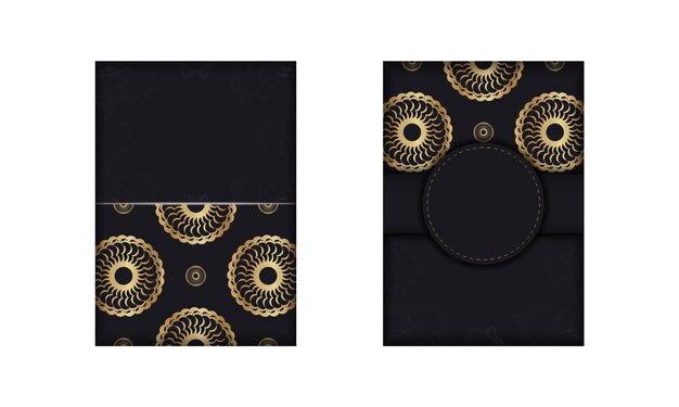 Zwarte kleur wenskaart met gouden vintage ornament
