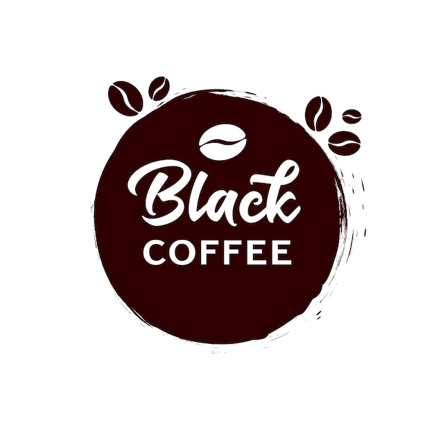 Zwarte koffiebrieven en kopembleem Het ontwerpelement van de Grungecirkel met koffiebonen Posterconcept