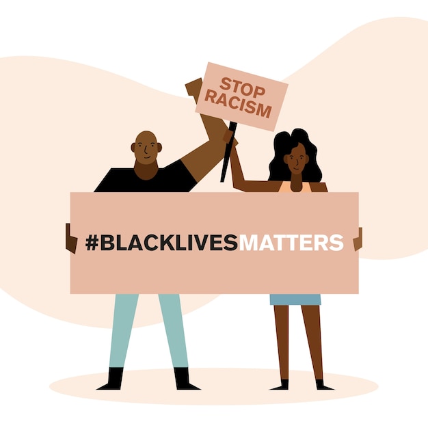 Zwarte levens zijn belangrijk, stoppen racisme banners vrouw en man ontwerp van protest thema.