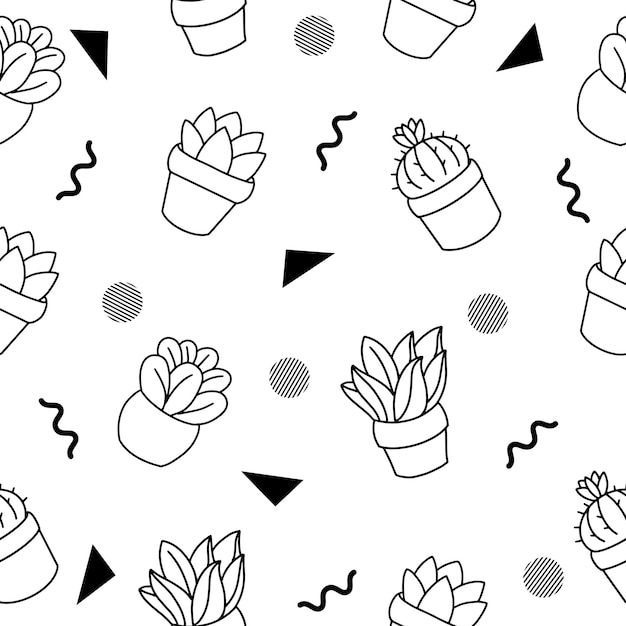 Zwarte lijn vetplanten cactus in potten set overzicht willekeurige zwarte object illustratie wit