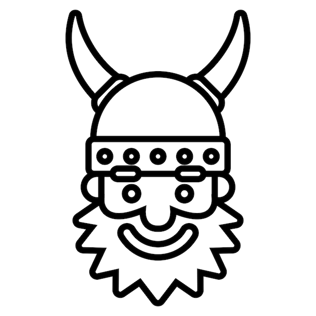 Zwarte lineaire pictogram Noorse bebaarde krijger Viking in een gehoornde helm