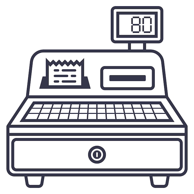 Zwarte lineaire pictogram oude kassa uit de winkel