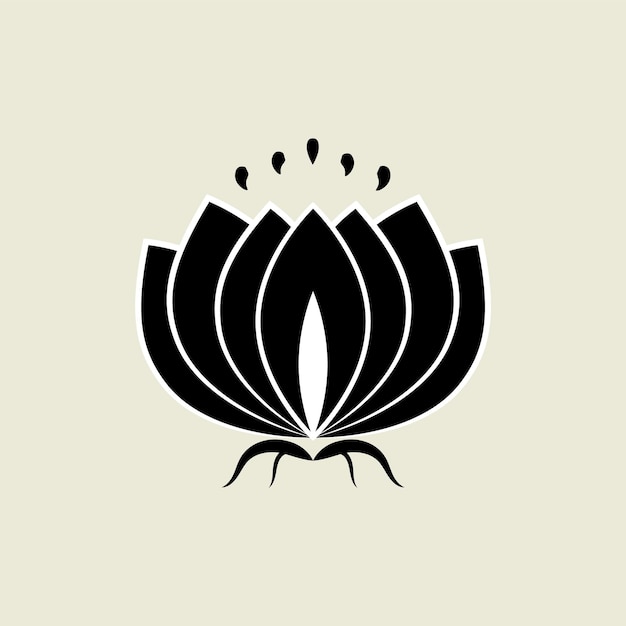 Zwarte lotus silhouet met witte contour en decor Waterlelie pictogram geïsoleerd bloem symbool voor ontwerp Eenvoudige vectorillustratie