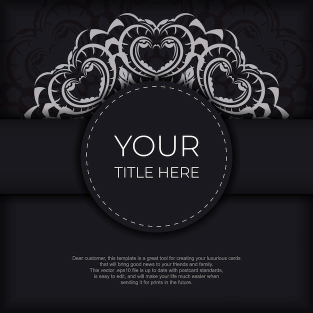 Zwarte luxe uitnodigingskaart ontwerp met zilveren vintage ornament.