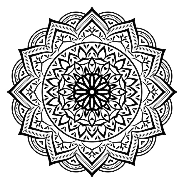 Zwarte Mandala-illustratie op krabbelstijl. Vector hand getrokken doodle mandala harten. Decoratieve kunst.