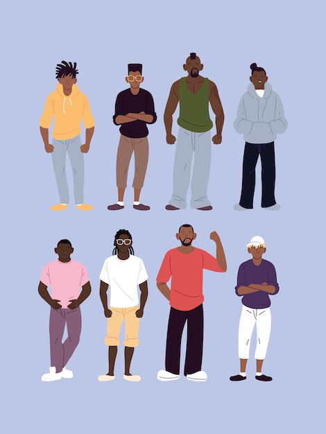 Zwarte mannen cartoons met stedelijke stijl, diversiteit mensen multi-etnisch ras en multiculturele thema-illustratie