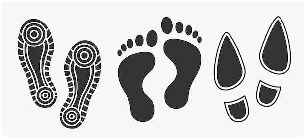 Vector zwarte menselijke voetafdrukken pictogrammenset geïsoleerd op wit